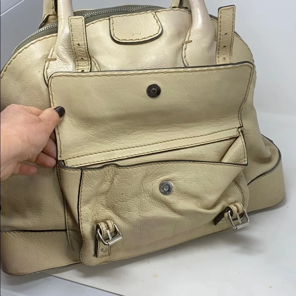 Chloe Edith XL Dome Beige Calfskin Bowler Bag